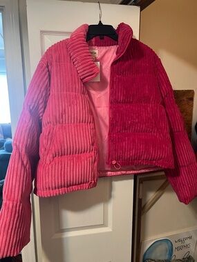 Peach Love California Pink Corduroy-Trim Quilted Jacket
